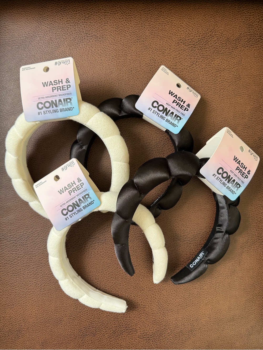 CONAIR Wash & Prep Spa Bubble Headbands in Ivory, Black, Pink